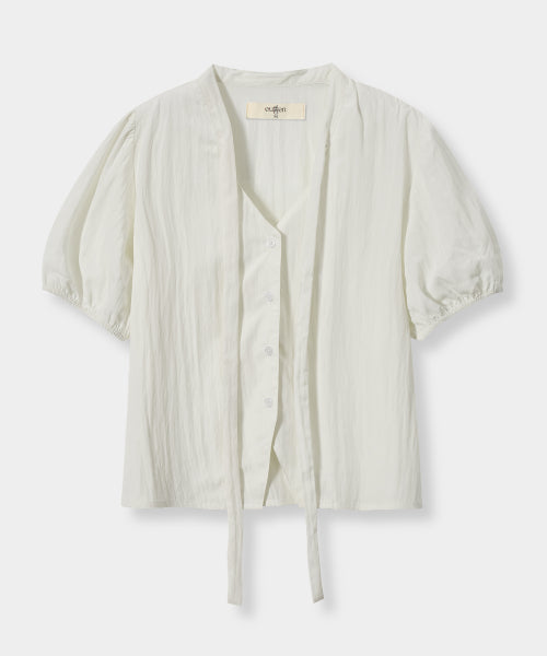 SOFT TIE BUTTON BLOUSE - 5 COLORS CREAM