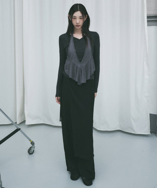 WRINKLE LAYERED WRAP SKIRT PANTS #徐睿知同款! - 3 COLORS BLACK