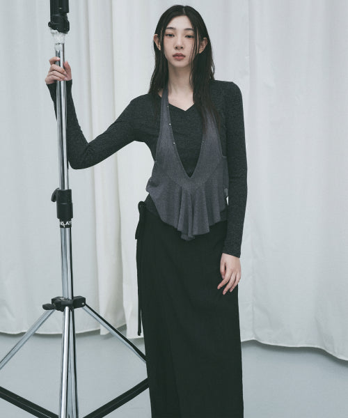 WRINKLE LAYERED WRAP SKIRT PANTS #徐睿知同款! - 3 COLORS BLACK