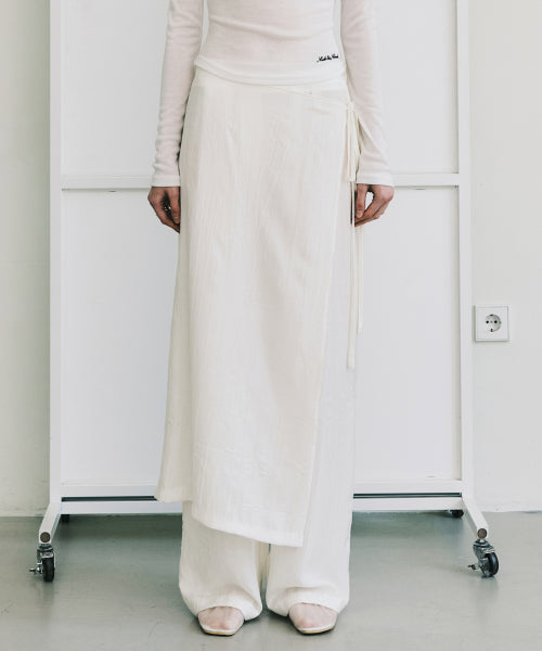 WRINKLE LAYERED WRAP SKIRT PANTS #徐睿知同款! - 3 COLORS IVORY