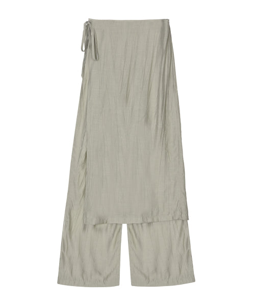 WRINKLE LAYERED WRAP SKIRT PANTS #徐睿知同款! - 3 COLORS KHAKI