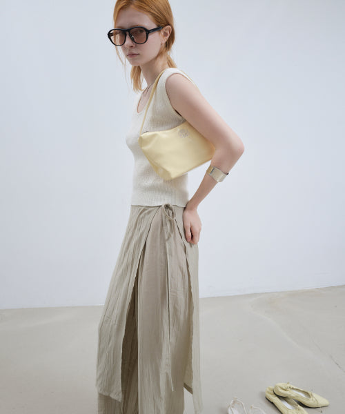 WRINKLE LAYERED WRAP SKIRT PANTS #徐睿知同款! - 3 COLORS KHAKI