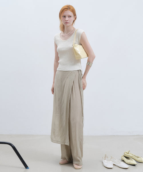 WRINKLE LAYERED WRAP SKIRT PANTS #徐睿知同款! - 3 COLORS KHAKI