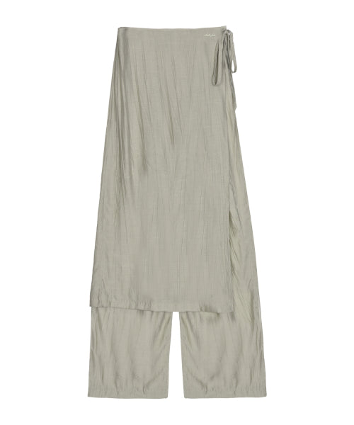 WRINKLE LAYERED WRAP SKIRT PANTS #徐睿知同款! - 3 COLORS KHAKI