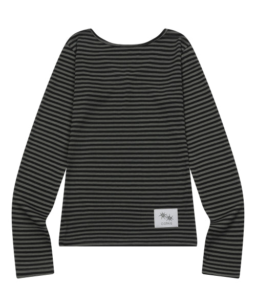 V-NECK STRIPE LONG SLEEVE TEE BLACK