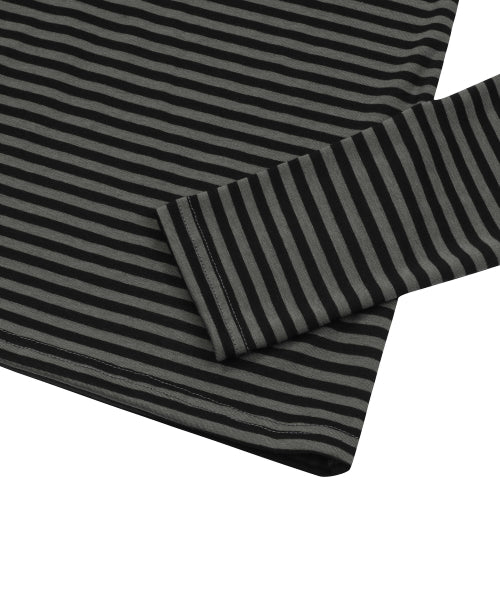 V-NECK STRIPE LONG SLEEVE TEE BLACK