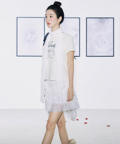 ROSE TIERED LACE SKIRT #徐睿知同款! WHITE