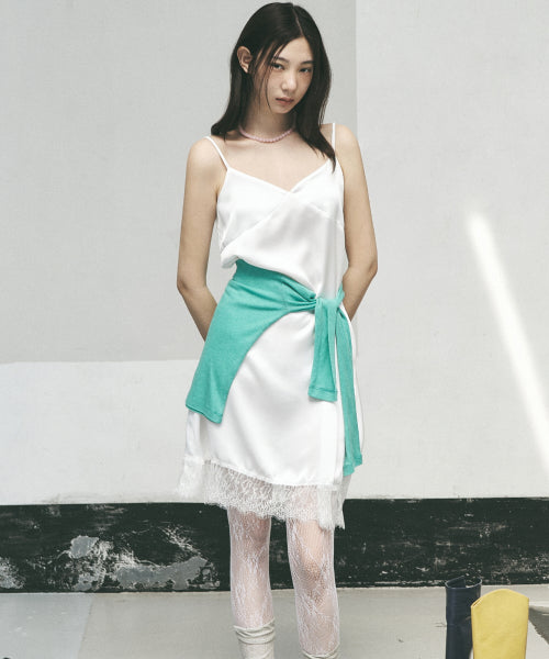 SATIN LACE SLIP DRESS #徐睿知同款! - 2 COLORS IVORY