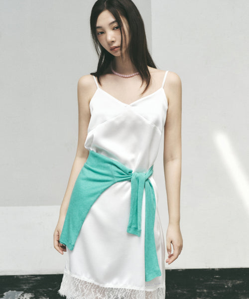 SATIN LACE SLIP DRESS #徐睿知同款! - 2 COLORS IVORY