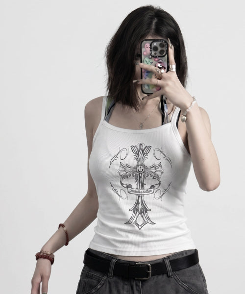 TEE CROSS SQUARE SLEEVELESS - 2 COLORS WHITE