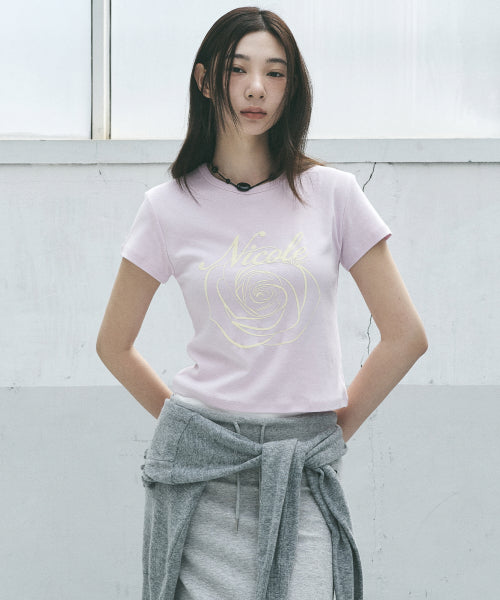 ROSE LETTERING CROPPED TOP #徐睿知同款! - 5 COLORS PINK