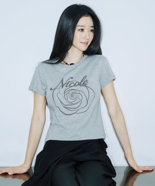 ROSE LETTERING CROPPED TOP #徐睿知同款! - 5 COLORS GREY