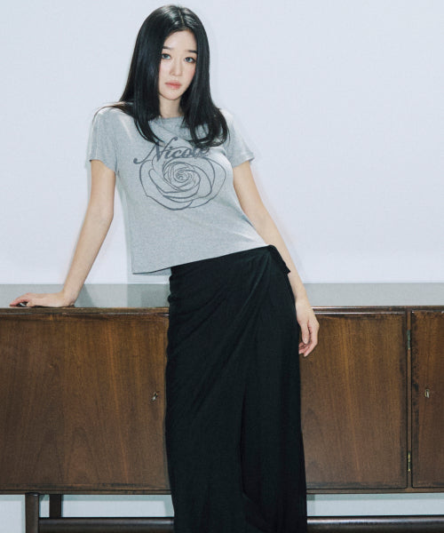 ROSE LETTERING CROPPED TOP #徐睿知同款! - 5 COLORS GREY
