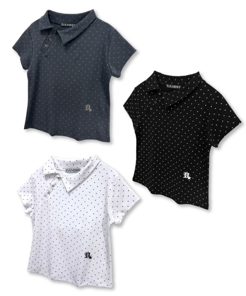 STAR DOT ASYMMETRY COLLAR TEE - 3 COLORS WHITE