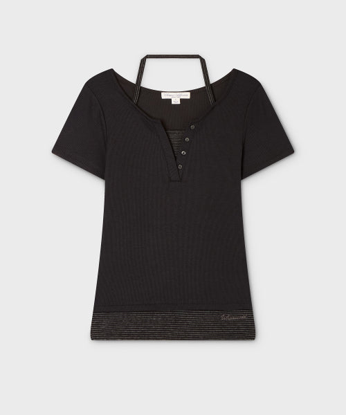HALTER NECK LAYERED T-SHIRT - 2 COLORS BLUE