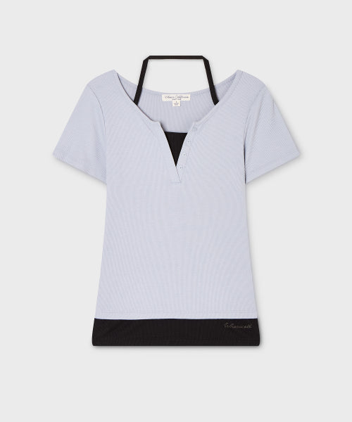 HALTER NECK LAYERED T-SHIRT - 2 COLORS BLUE