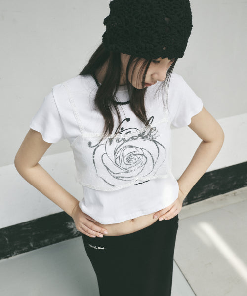 ROSE LETTERING CROPPED TOP #徐睿知同款! - 5 COLORS WHITE