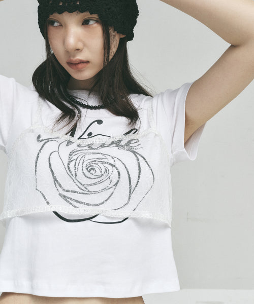 ROSE LETTERING CROPPED TOP #徐睿知同款! - 5 COLORS WHITE
