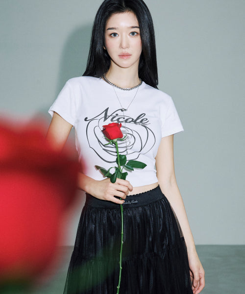 ROSE LETTERING CROPPED TOP #徐睿知同款! - 5 COLORS WHITE