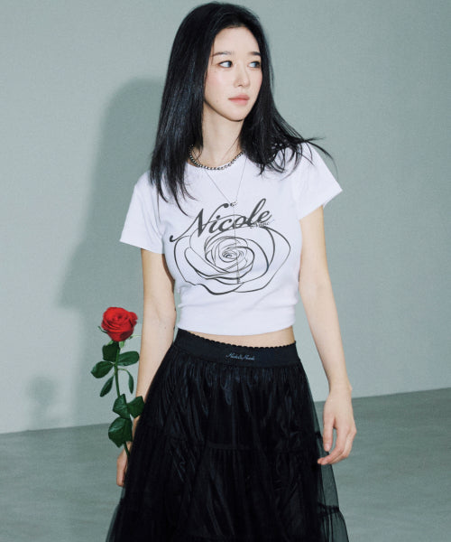 ROSE LETTERING CROPPED TOP #徐睿知同款! - 5 COLORS WHITE