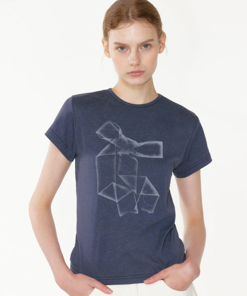 RIBBON PRINT T-SHIRT - 2 COLORS NAVY