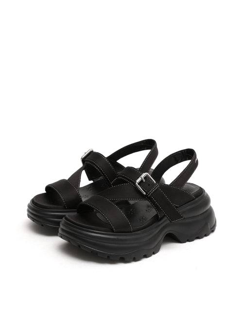 OZ SATIN EMBROIDERY PLATFORM SANDAL - 3 COLORS BLACK
