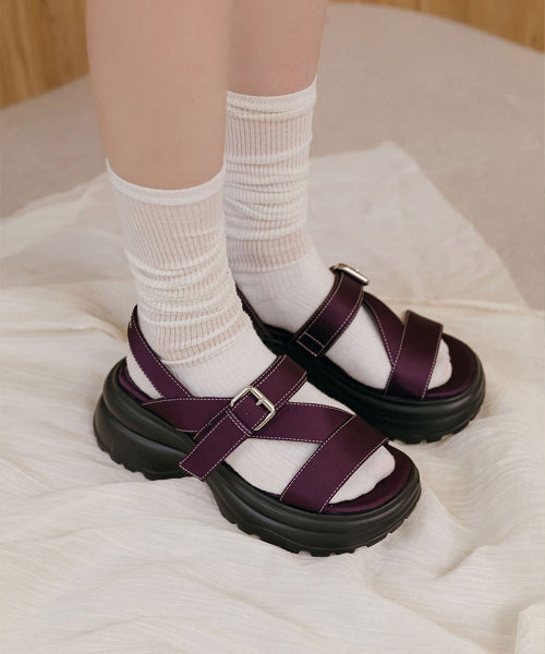 OZ SATIN EMBROIDERY PLATFORM SANDAL - 3 COLORS BLACK