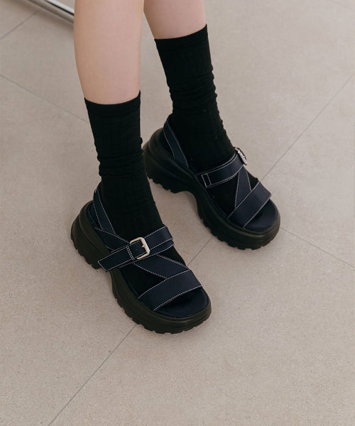 OZ SATIN EMBROIDERY PLATFORM SANDAL - 3 COLORS BLACK