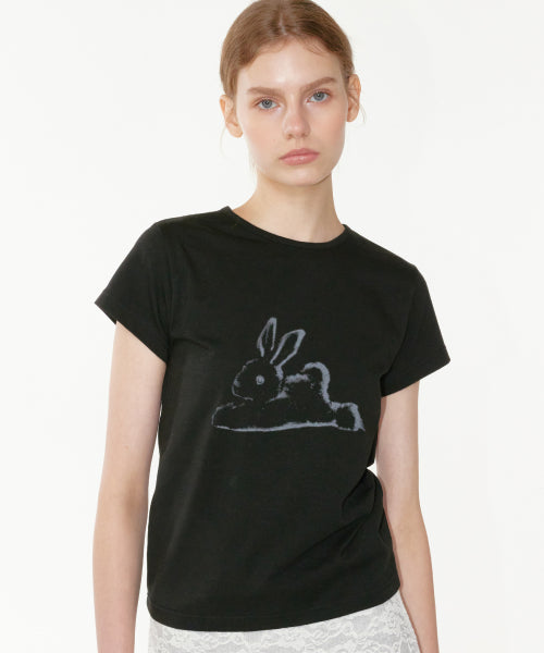 RABBIT PRINT T-SHIRT - 2 COLORS BLACK