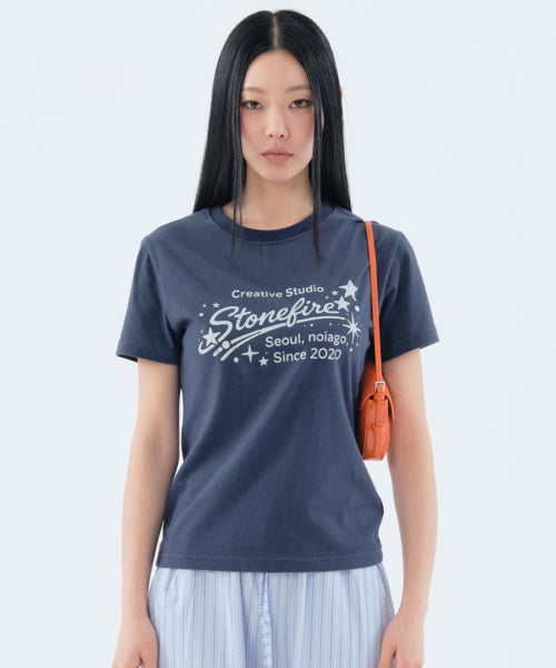 LINE PRINT T-SHIRT - 2 COLORS NAVY