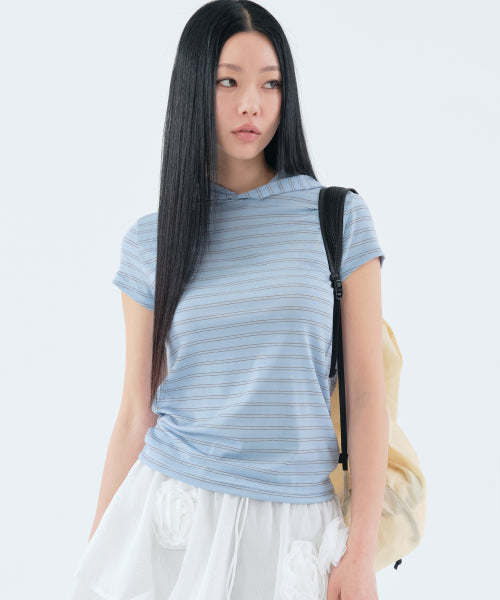 STRIPE HOOD T-SHIRT - 2 COLORS BLUE