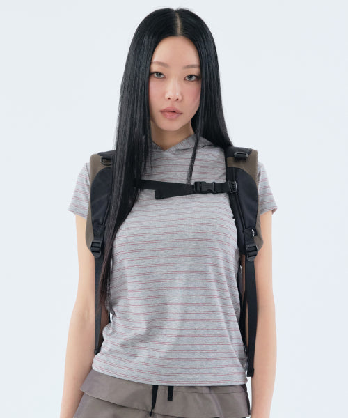 STRIPE HOOD T-SHIRT - 2 COLORS GREY