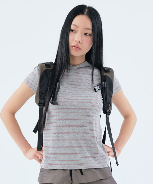 STRIPE HOOD T-SHIRT - 2 COLORS GREY
