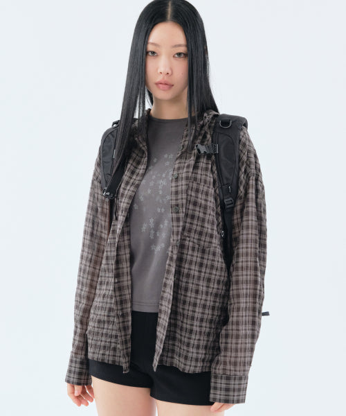 HOOD CHECK SHIRT BLACK