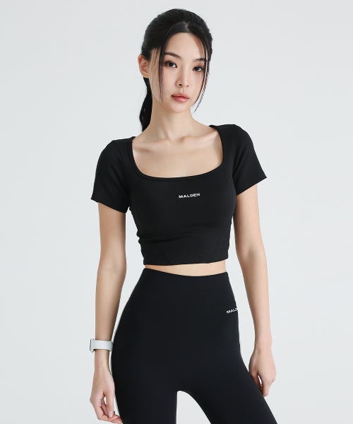 SQUARE NECK CROP T-SHIRT BLACK