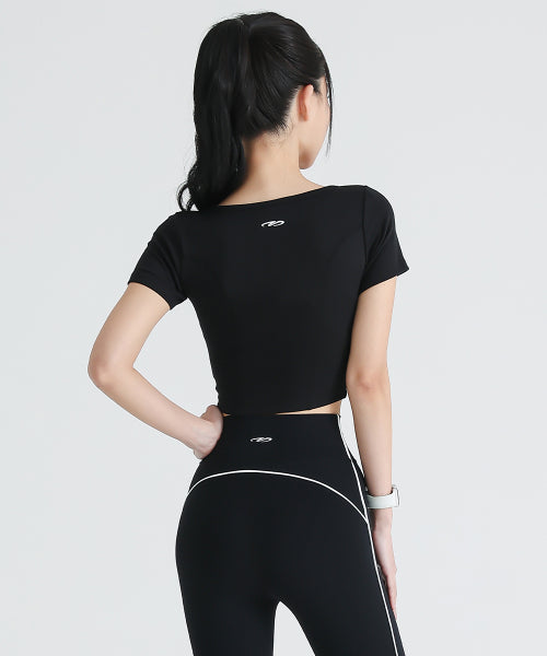 SQUARE NECK CROP T-SHIRT BLACK