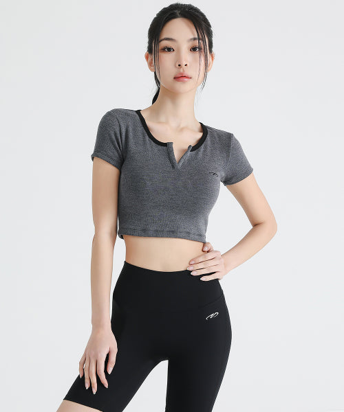 RIBBED SLIT NECK CROP T-SHIRT WHITE