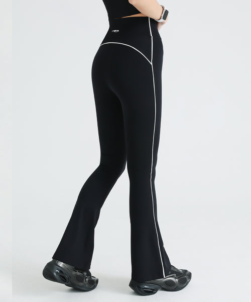 HIGH TENSION PIPING BOOTCUT LEGGINGS BLACK