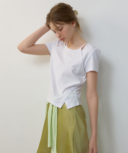 LAYERED SLIT SHORT SLEEVE TEE - 2 COLORS