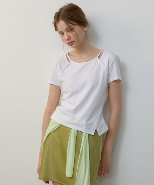 LAYERED SLIT SHORT SLEEVE TEE - 2 COLORS
