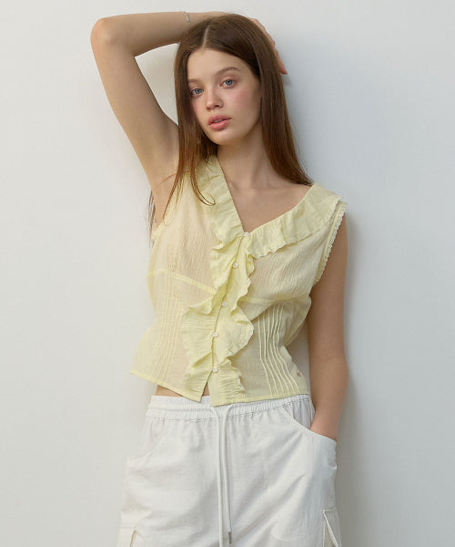 FRILL V-NECK SLEEVELESS BLOUSE - 2 COLORS