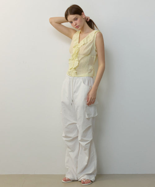 FRILL V-NECK SLEEVELESS BLOUSE - 2 COLORS
