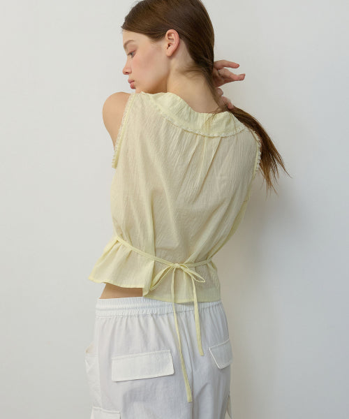 FRILL V-NECK SLEEVELESS BLOUSE - 2 COLORS