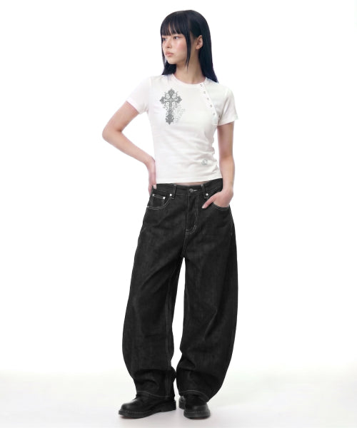 TEE CROSS DIAGONAL BUTTON T-SHIRT - 2 COLORS IVORY