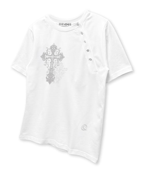 TEE CROSS DIAGONAL BUTTON T-SHIRT - 2 COLORS IVORY