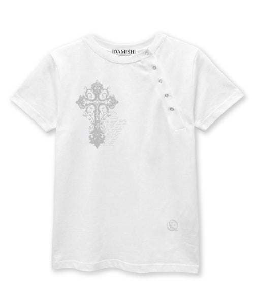 TEE CROSS DIAGONAL BUTTON T-SHIRT - 2 COLORS IVORY