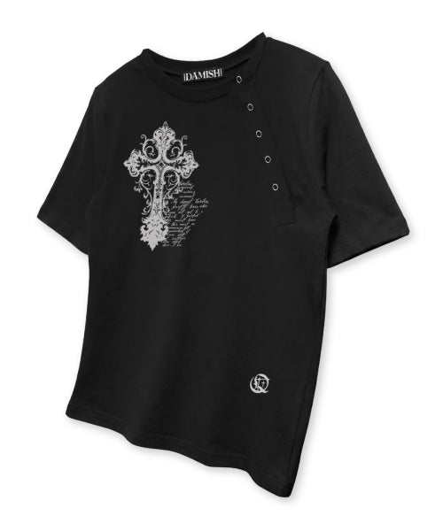 TEE CROSS DIAGONAL BUTTON T-SHIRT - 2 COLORS BLACK