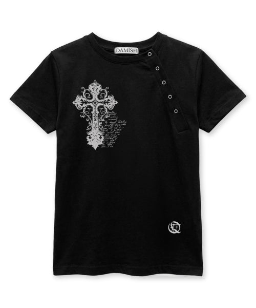 TEE CROSS DIAGONAL BUTTON T-SHIRT - 2 COLORS BLACK