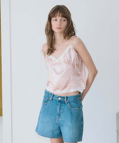 SINOON SATIN LACE SLEEVELESS BLOUSE - 2 COLORS PINK