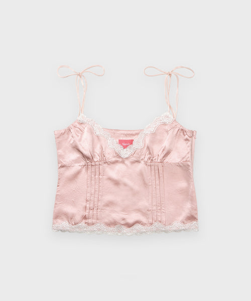 SINOON SATIN LACE SLEEVELESS BLOUSE - 2 COLORS PINK